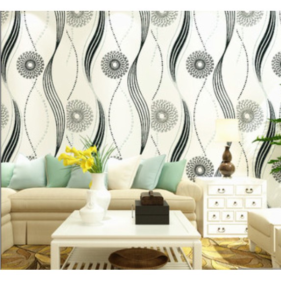 Decal giấy dán tường xoắn đen khổ 45cm keo sẵn