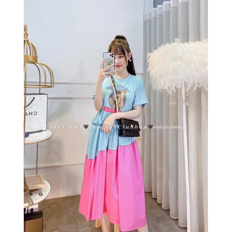 Đầm maxi thun cotton phối đũi thô cao cấp, Đầm thun phối màu | BigBuy360 - bigbuy360.vn