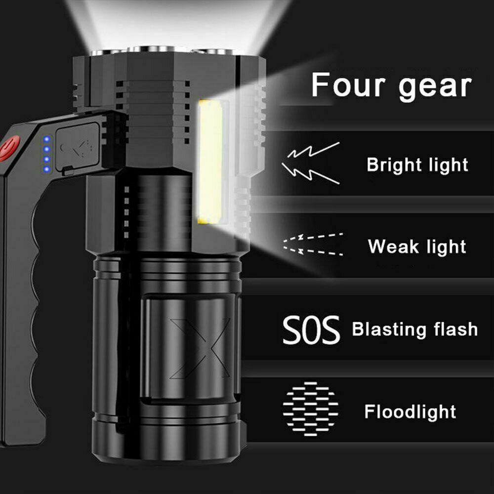 WTTLE Đèn Pin LED Siêu Sáng Đa Năng Siêu Sáng Có Thể Sạc Lại Bằng Cổng USB