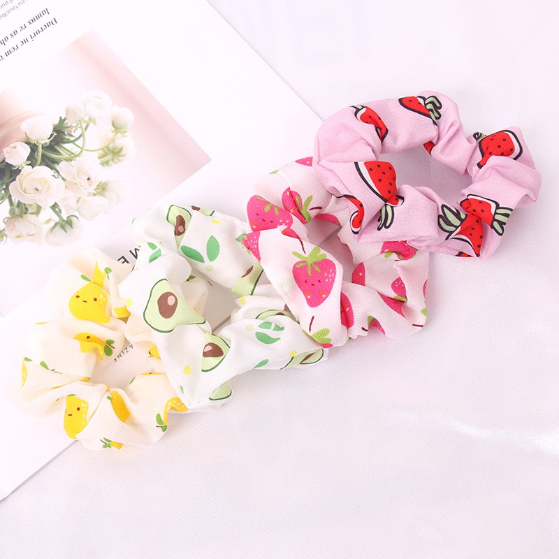 Buộc tóc scrunchies vòng mẫu hoa quả dây buộc tóc daycottoc keptoc