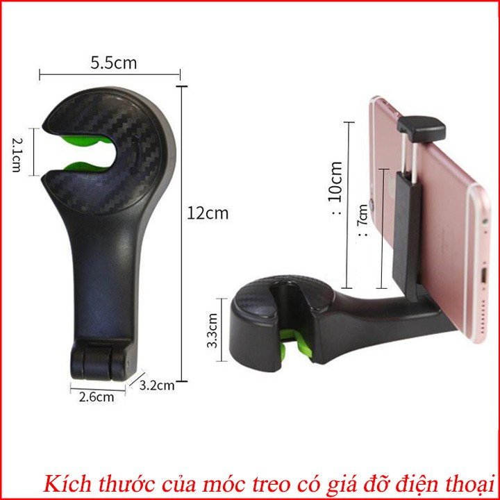 Móc treo đồ trên ô tô có giá đỡ điện thoại gài sau ghế tiện lợi, nhỏ gọn, chắc chắn, đa năng có 2 màu