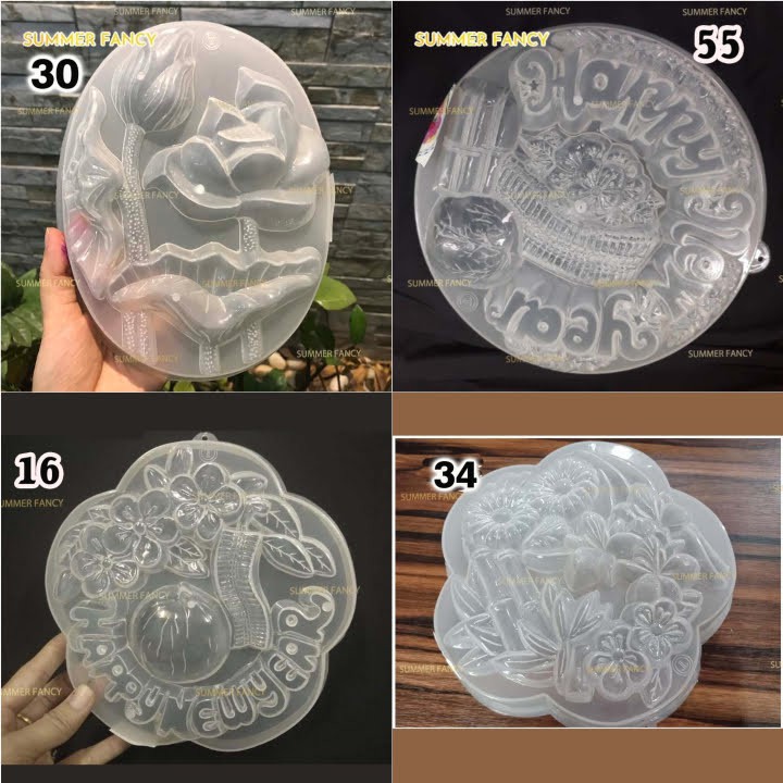 (60 mẫu) Khuôn rau câu 20cm , thạch nhiều mẫu  trung thu nhựa Happy cá chép hòa hồng - plastic round heart cake mold