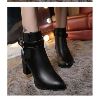 (XẢ GIÁ GỐC) Bốt da nữ gót cao 7cm khóa kéo