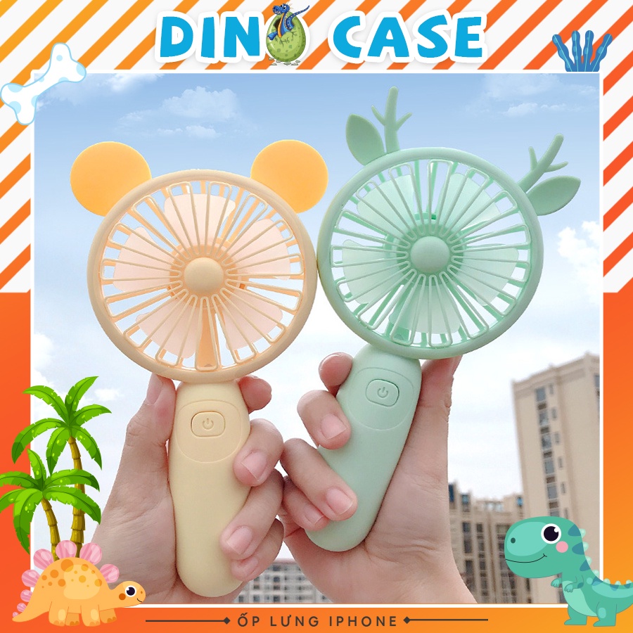 Quạt mini cầm tay 5 Cánh chính hãng DianDi Hình thú dễ thương pin sạc ,Có đế để bàn,đèn led 2165