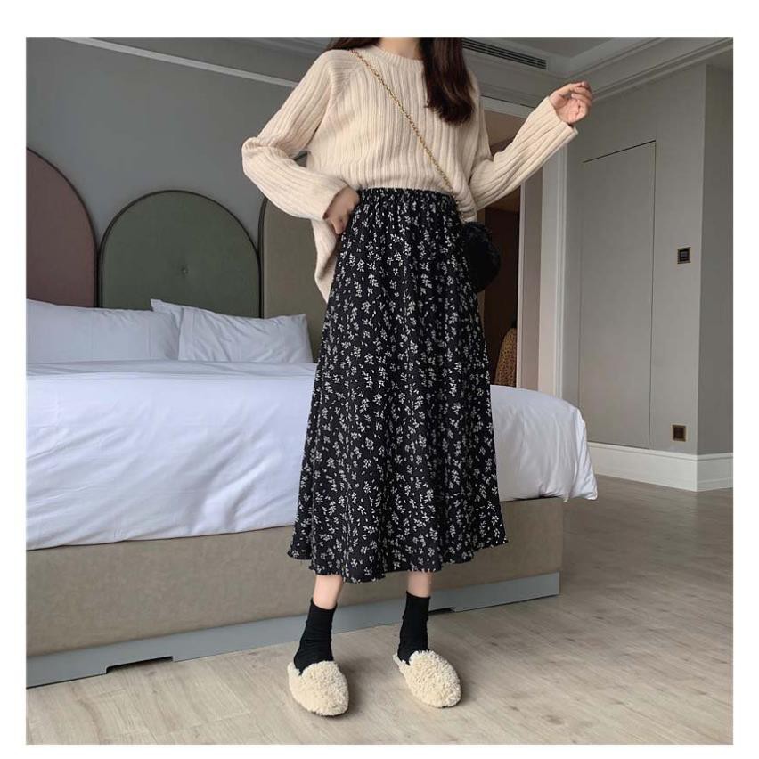 Chân váy hoa nhí vintage dài LyLy Chân váy công sở dài qua gối ulzzang, vải voan, cực xinh yêu CV004 | BigBuy360 - bigbuy360.vn