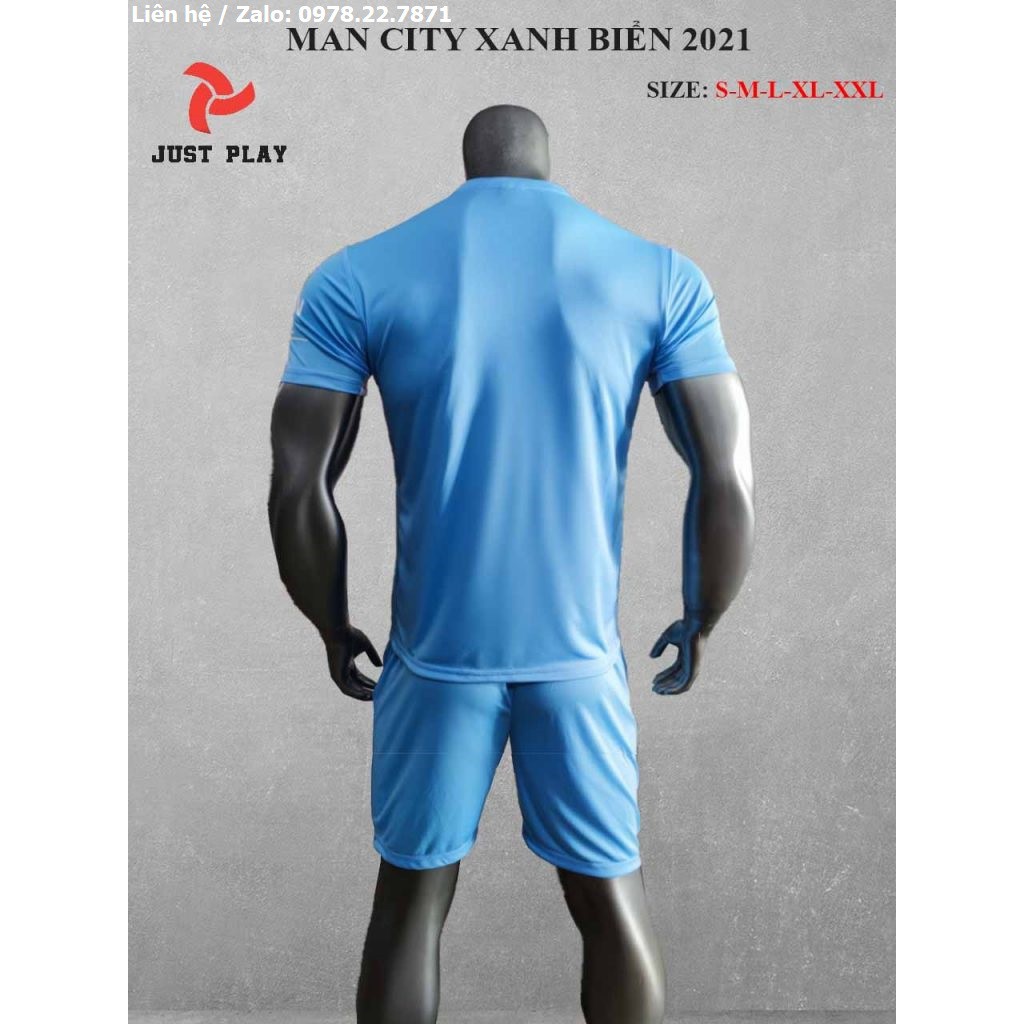 Bộ Quần Áo Bóng Đá Manchester City Sân Nhà Màu Xanh Nhạt 2021-2022