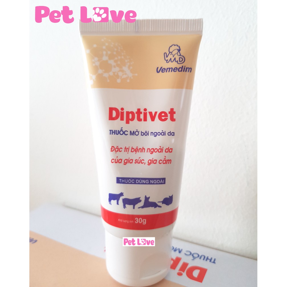 1 hộp DIPTIVET trị viêm da, ghẻ, xà mâu, hà móng, vết thương vật nuôi