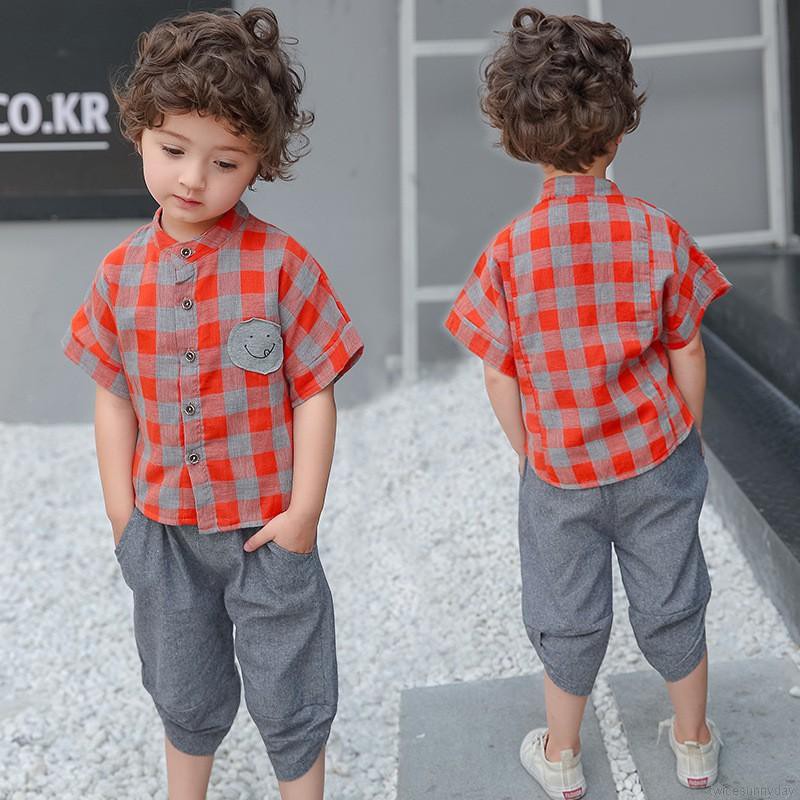 Set áo sơ mi caro tay ngắn &amp; quần short dành cho bé trai