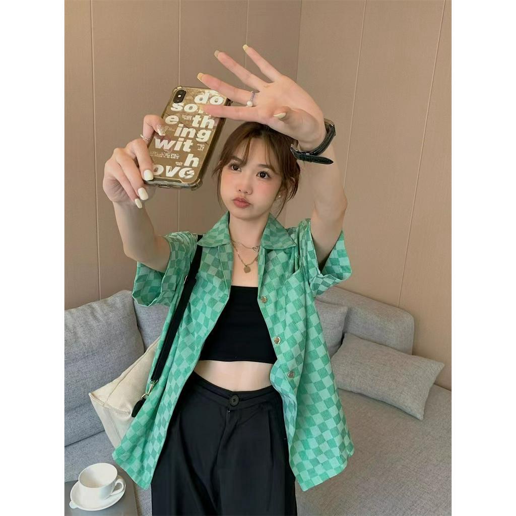 「 WELOVE1 」Áo Sơ Mi Ngắn Tay Họa Tiết Kẻ Ô Nhiều Màu Sắc Thời Trang Dành Cho Nữ