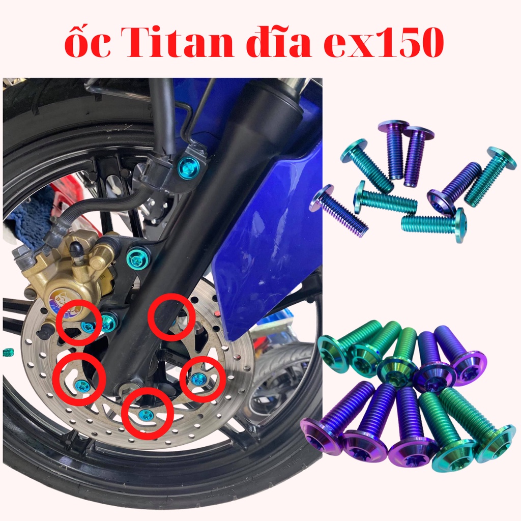 Ốc titan gắn đĩa trước sau xe exciter 150 2 màu lục bảo tím hàng chất lượng cao cuongtoshiro