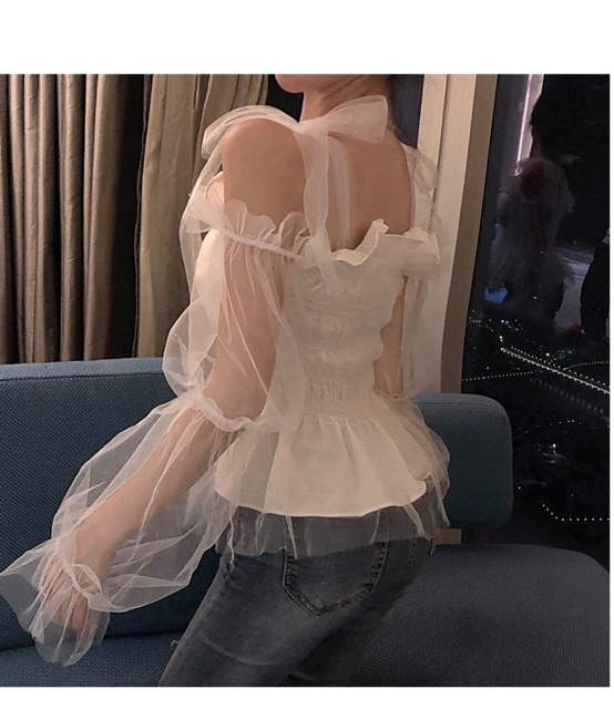 Áo Voan lưới cột nơ tay loại 1 lưới rớt vai dài Yura Store AVL019 | BigBuy360 - bigbuy360.vn
