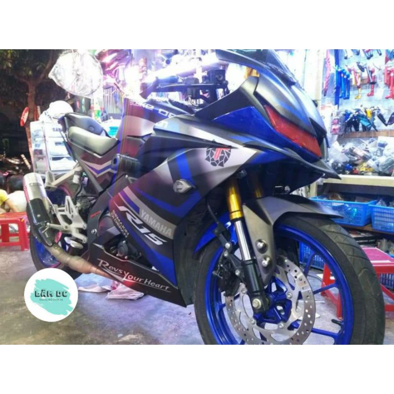 Tem trùm yamaha R15 v3 xanh bạc ép nhám