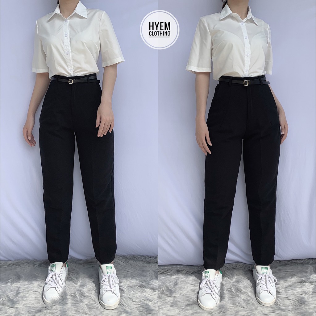 Quần Tây Nữ Nút Giữa Lưng Cạp Siêu Cao Dáng Baggy Suông Dài Basic Đi Học Công Sở Cao Cấp-Có Bigsize | BigBuy360 - bigbuy360.vn