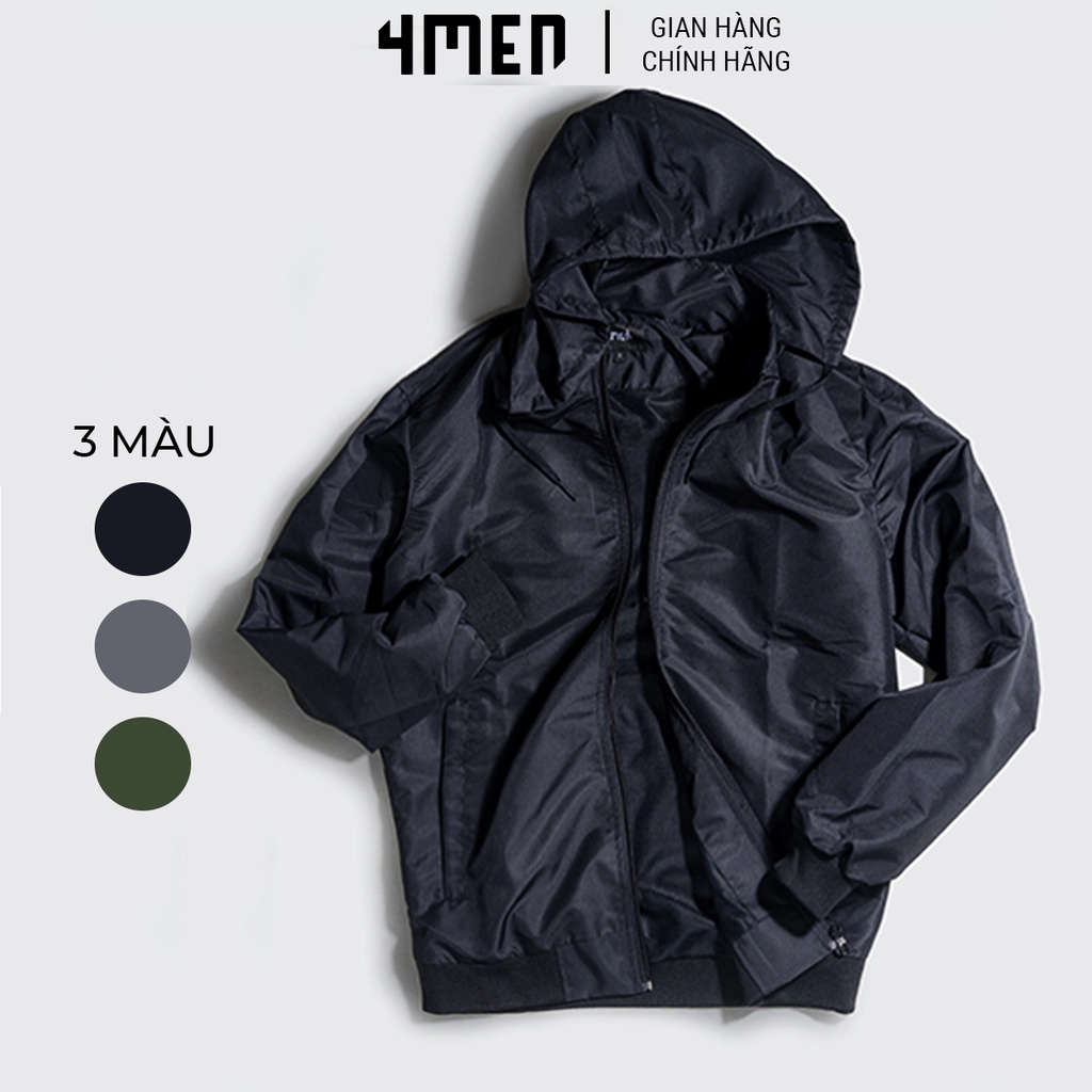 Áo khoác dù nam trơn có nón 4MEN AK019 vải gân chìm đẹp, may 2 lớp cao cấp, chống nắng cản gió vượt trội