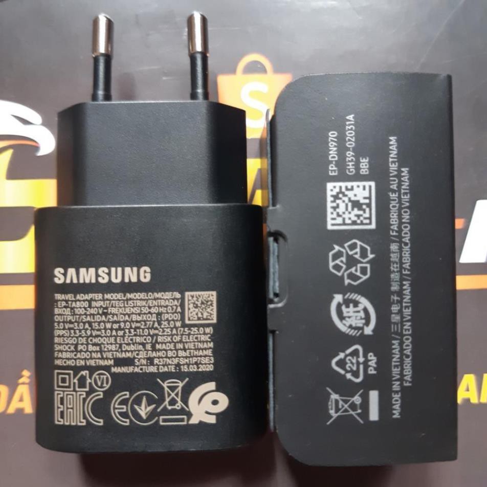 Bộ sạc nhanh Samsung 25W chính hãng Note 10/Note 20 kèm cáp sạc C - C, tiết kiệm thời gian sạc, bảo vệ pin