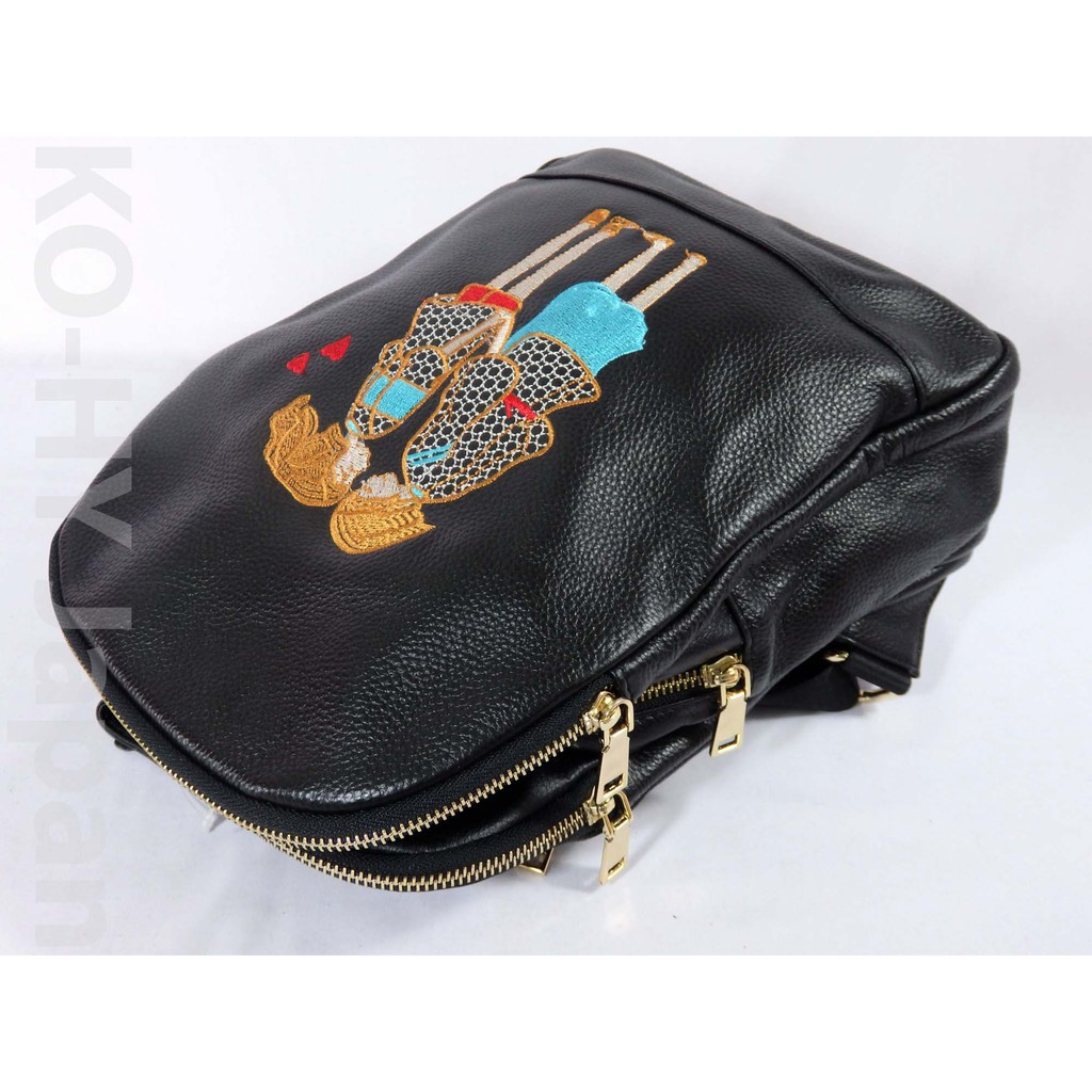 Ba lô thời trang nữ No brand Cowhide backpack-black