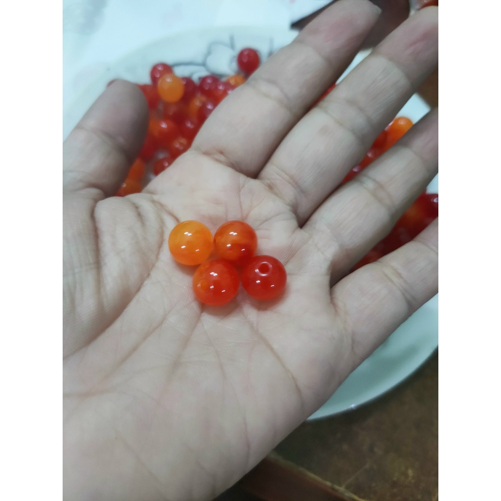 10-25-50gam hạt nhựa tròn bóng đỏ cam giống đá size 10mm