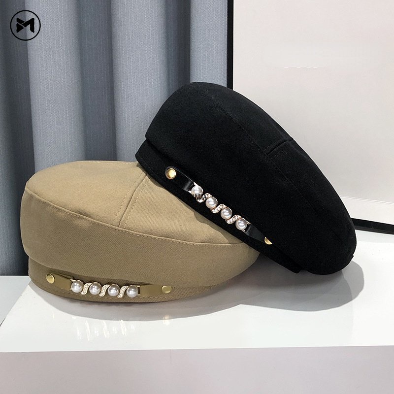 Mũ Beret Phối Khóa Kim Loại Đính Ngọc Trai Phong Cách Hàn Quốc Xinh Xắn Cho Bé