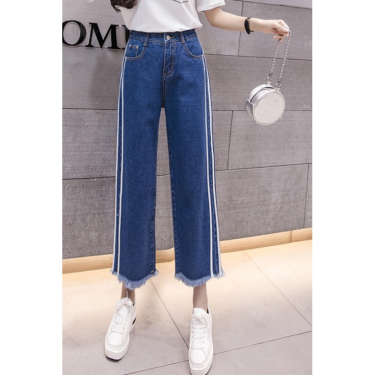 Quần Jeans Nữ Ống Rộng Phối Sọc Cao Cấp OHS3042 | BigBuy360 - bigbuy360.vn