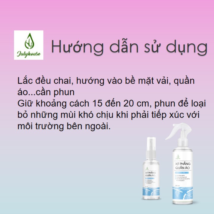 Xịt thơm và làm phẳng quần áo tinh dầu Gỗ Hồng tươi mát JULYHOUSE 50ml