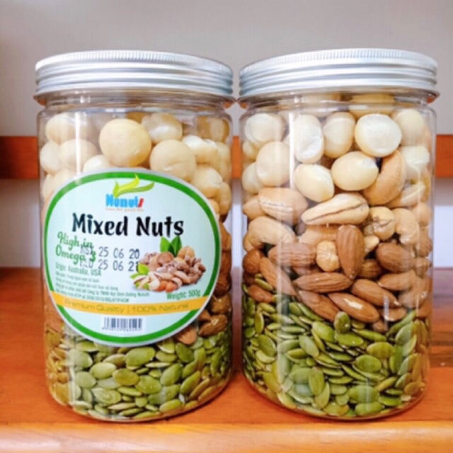 500G MÃ N4 ✅ Mix hạt dinh dưỡng gồm 4 loại (hạt macca, hạt hạnh nhân , hạt điều, hạt bí ) đã tách vỏ, sấy giòn Nunuts.