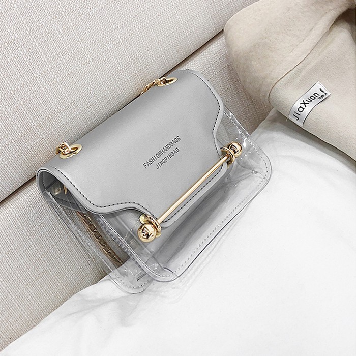 Túi xách nữ trong suốt Kèm túi nhỏ tiện lợi, dây đeo xích xinh xắn LS10087