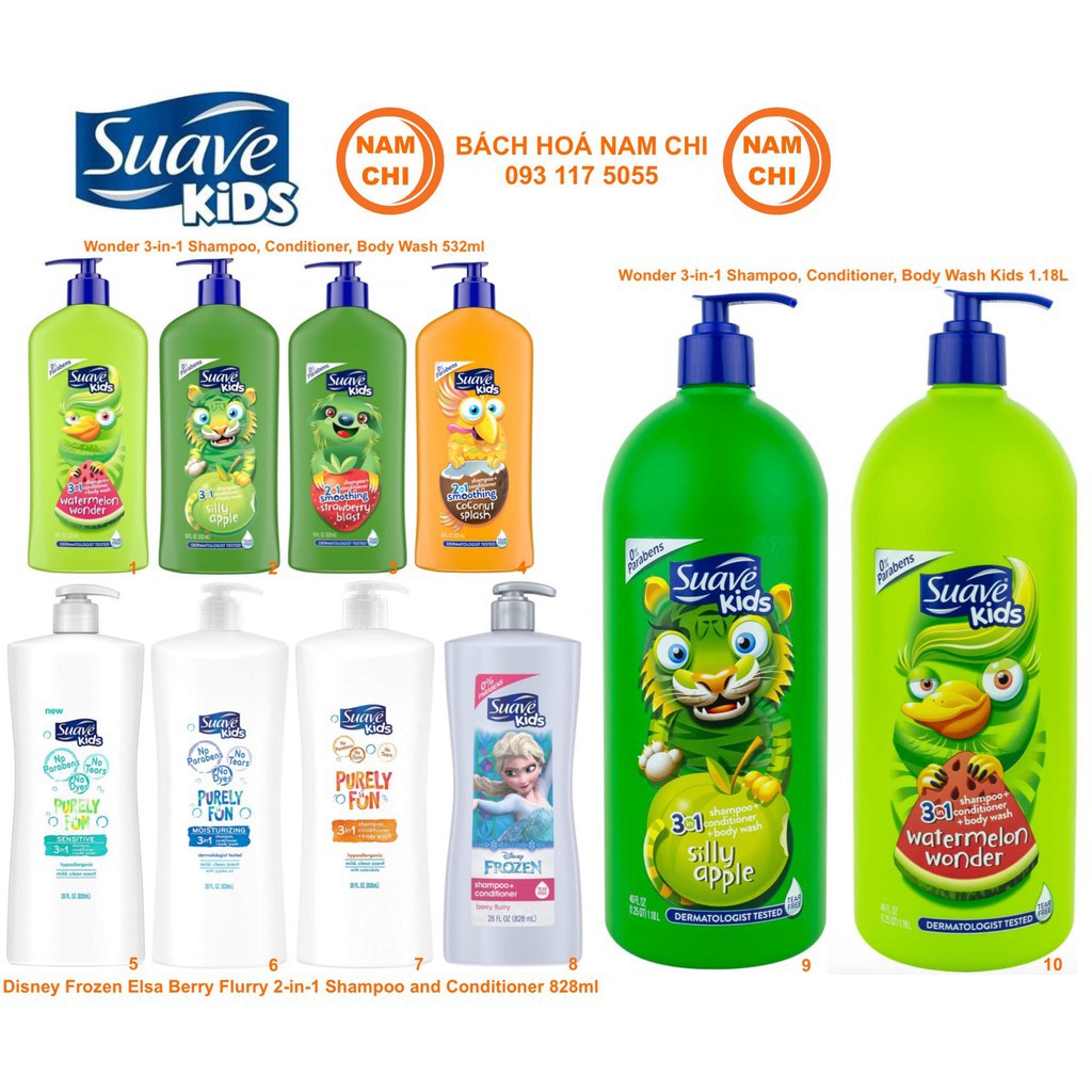 Sữa Tắm Gội Xả Suave Kids 3in1 2in1 Tổng Hợp Các Size