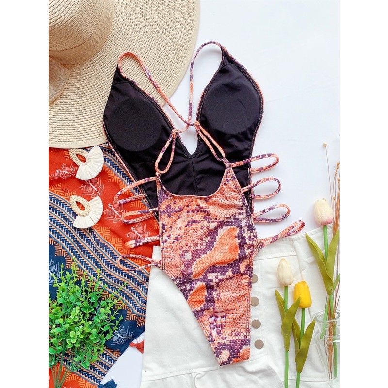 [BKN864] &lt;ÂU&gt; BODYSUIT DA RẮN CUTOUT CAM/XANH LÁ