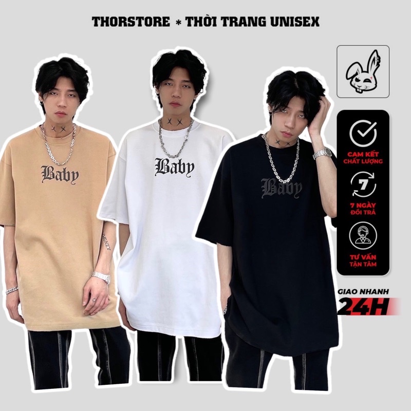 Áo thun tay lỡ nam nữ,in chữ Baby 3 màu
