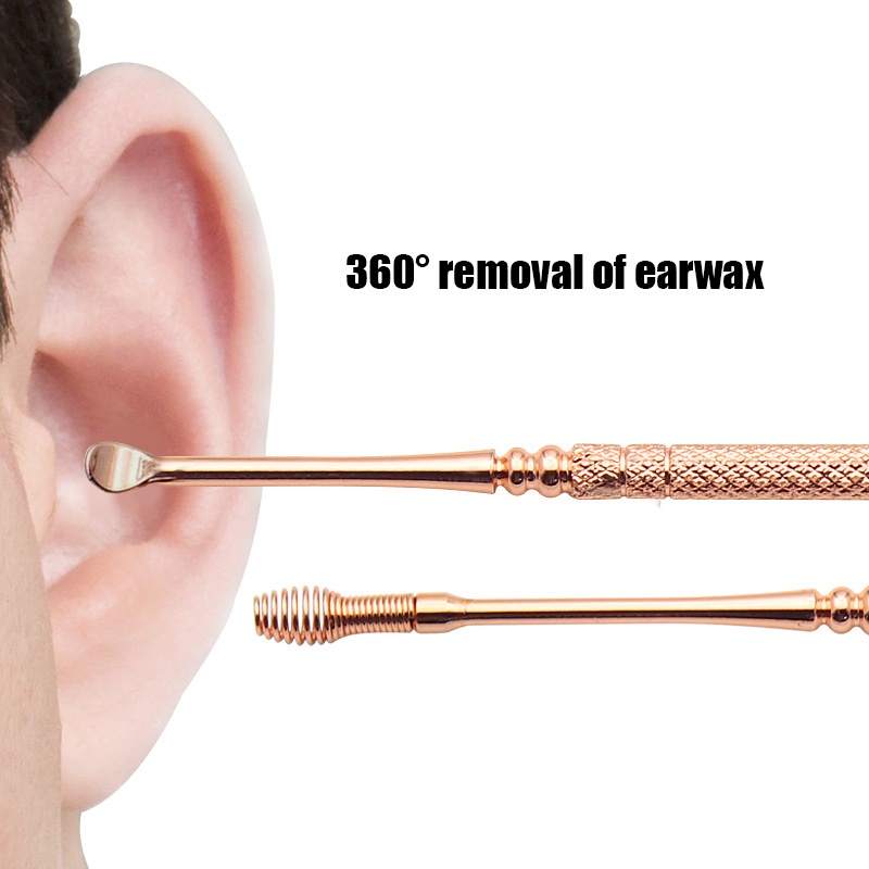 Set 2 Dụng Cụ Lấy Ráy Tai Bằng Thép Không Gỉ Xoay 360 Độ Hai Đầu