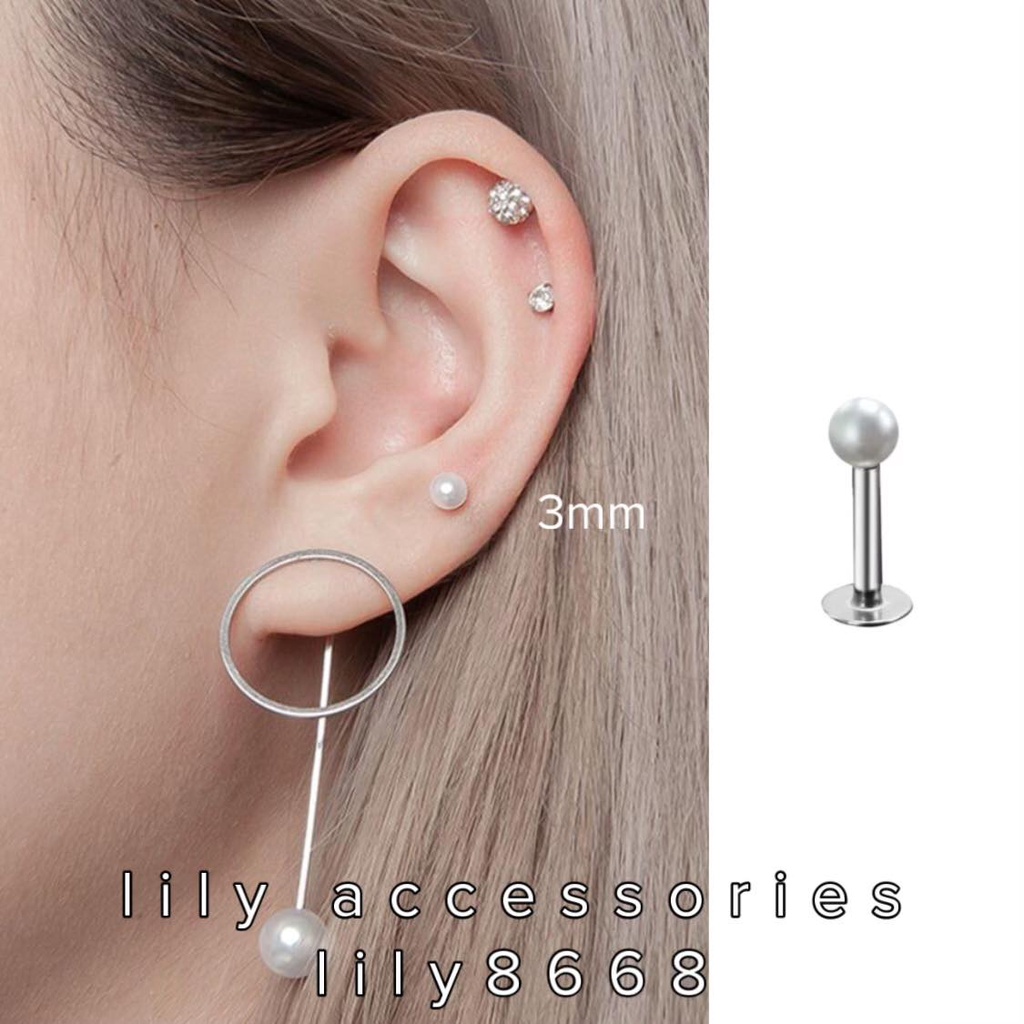 khuyên tai bông tròn hạt trắng