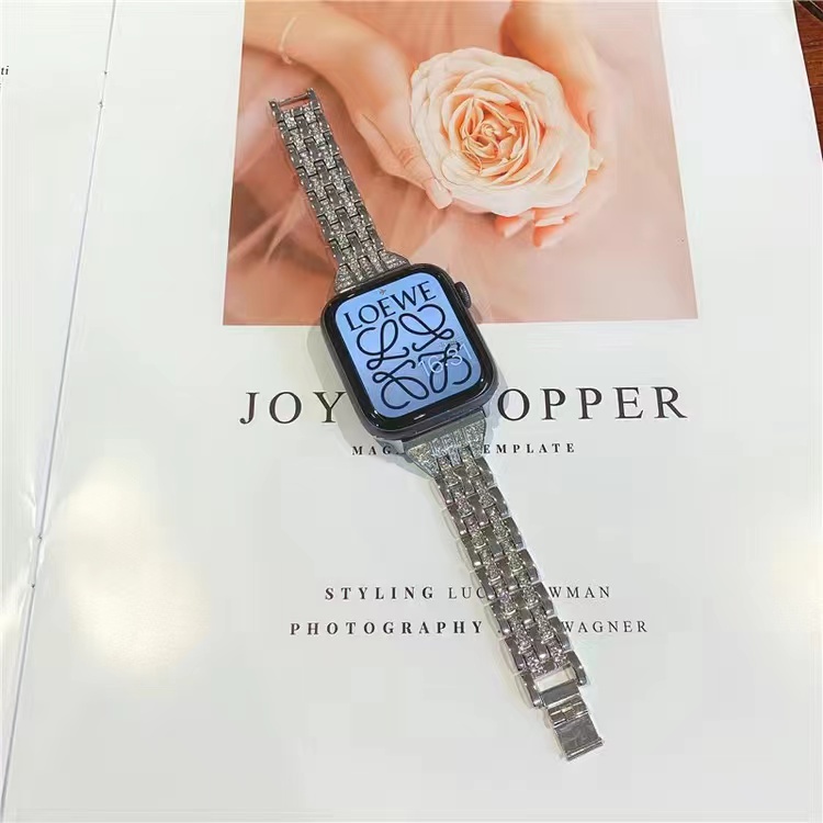 Dây Đeo Bằng Thép Không Gỉ Đính Kim Cương Giả Cho Đồng Hồ Thông Minh Apple watch Series 7 6 SE 5 4 3 2 38/40MM 44/45MM