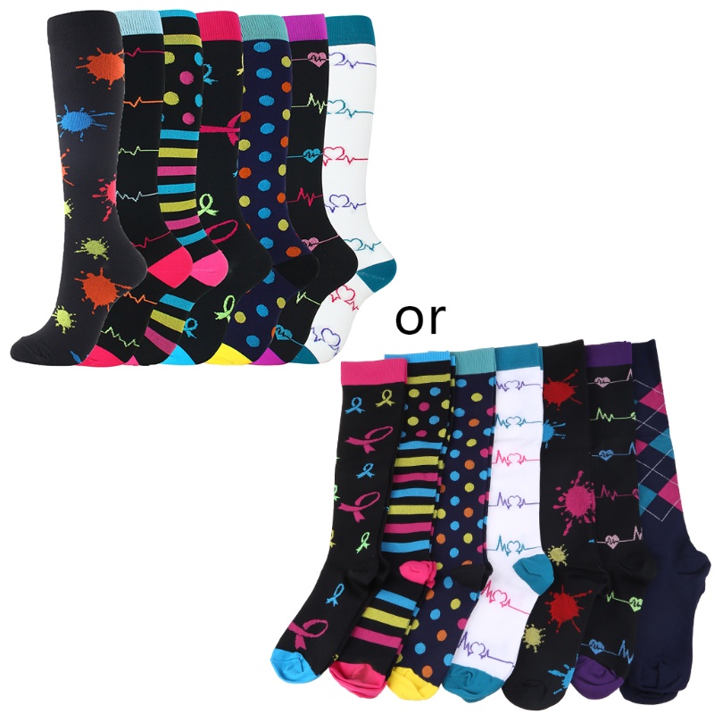 Bộ 7 Đôi Vớ Nén Bằng Nylon Thoáng Khí Cao Đến Đầu Gối In Họa Tiết Nhiều Màu Tùy Chọn Dành Cho Nam Nữ Chạy Bộ Thể Thao