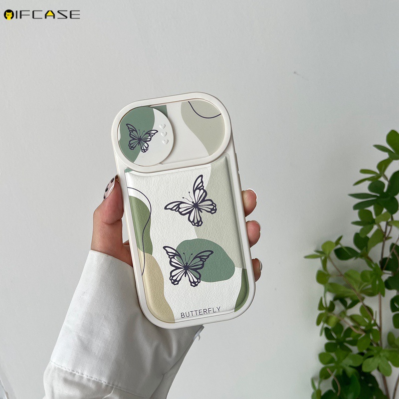 Ốp Điện Thoại Da Mềm Chống Sốc Có Nắp Trượt Bảo Vệ Camera In Hình Bướm Cho iPhone 13 12 11 Pro Max XS Max XR X