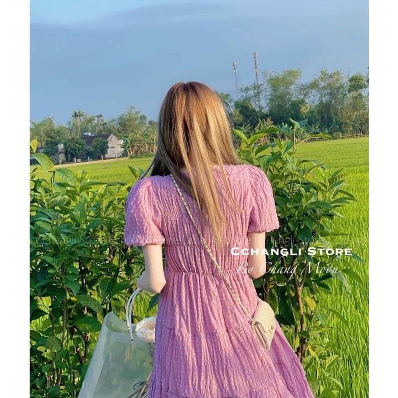 Đầm midi xốp 2M tím - cam ✨Lotus Shop✨