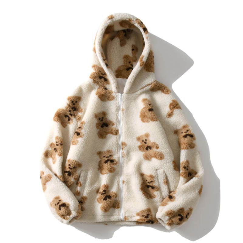 Áo hoodie MMIOT phối khóa kéo in họa tiết gấu hoạt hình thời trang mùa đông dành cho nữ