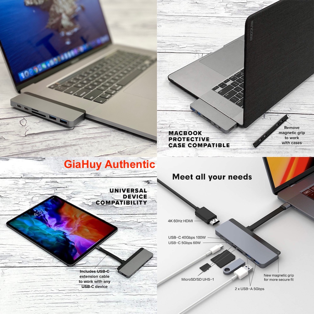 Cổng chuyển HYPERDRIVE DUO 7-IN-2 (VERSION 2) HDMI 4K 60HZ với cáp USB-C HUB 100W PD Macbook Pro/ iPad / iPhone/ Laptop