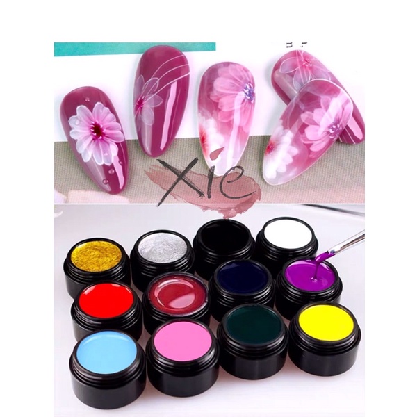 SET GEL VẼ CAO CẤP HU LIAN 12 MÀU / gel vẽ siêu đặc - XIE dụng cụ nối mi&amp;nail
