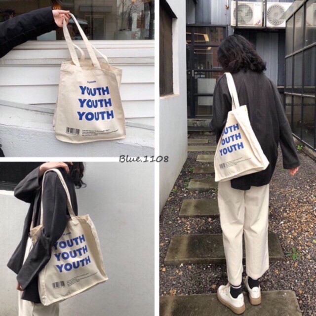 Túi Vải Tote Unisex Canvas Chữ Youth Phong Cách Vintage Siêu Xinh