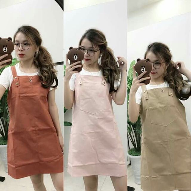 Đầm yếm kaki phong cách trẻ trung hồng
