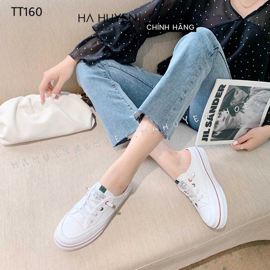 Giày thể thao nữ Hà Huyền Shoes da mềm sục lười dây rút lỗ kim loại xanh đỏ - TT160