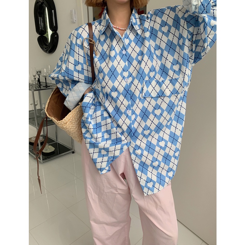 Áo Sơ Mi Tay Dài Họa Tiết Caro Phong Cách Hàn Quốc Thời Trang Cho Nữ