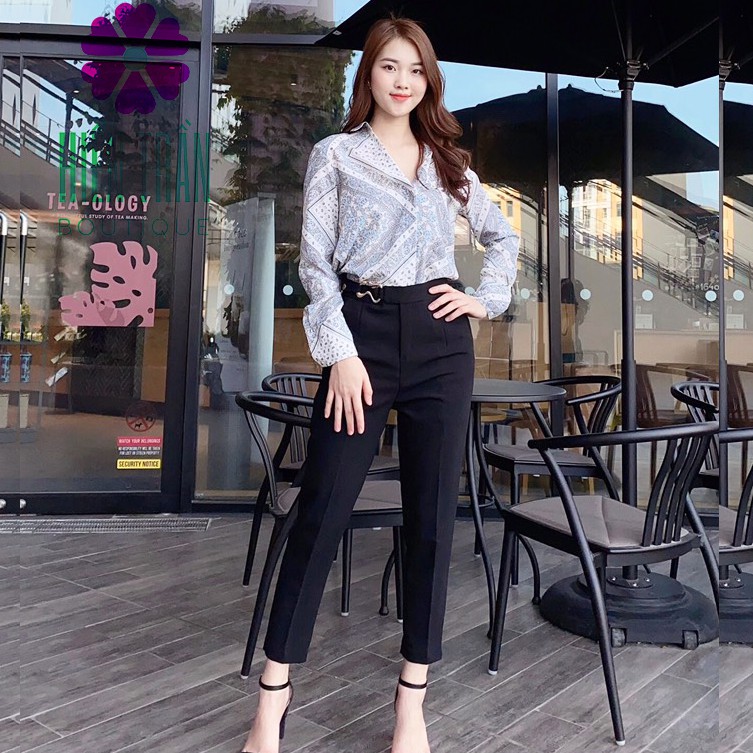 Quần tây nữ Ruby Fashion phối đai chữ S vải Vitek Hàn co giãn, không nhăn, mặc siêu đẹp