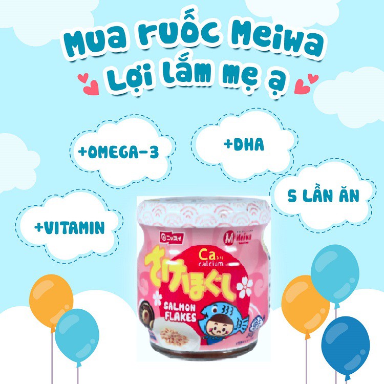 Hộp 4 lọ ruốc cá hồi Meiwa vị ít muối bổ sung DHA, EPA, omega-3, Ca cho bé từ 8 tháng chính hãng [Ruốc Meiwa]