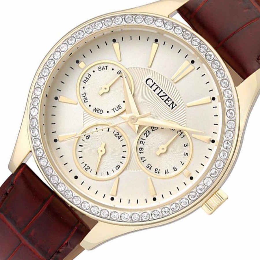 Đồng Hồ Nữ Citizen Đính Đá Swarovski Dây Da ED8162-03P - Mặt Vàng