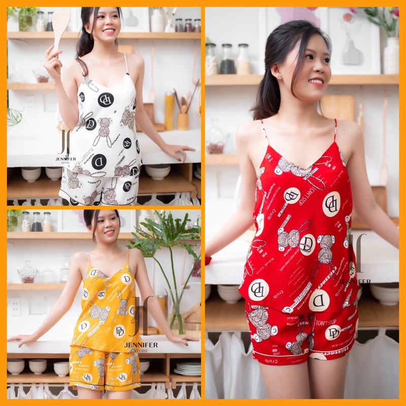 [ Freeship] [Ảnh Thật] Bộ đồ ngủ lụa 2 dây  họa tiết mùa hè 💖