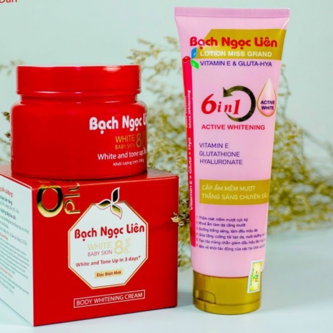 Hộp kem dưỡng trắng da bạch ngọc liên đỏ white baby skin 150g + 1 chai lotion