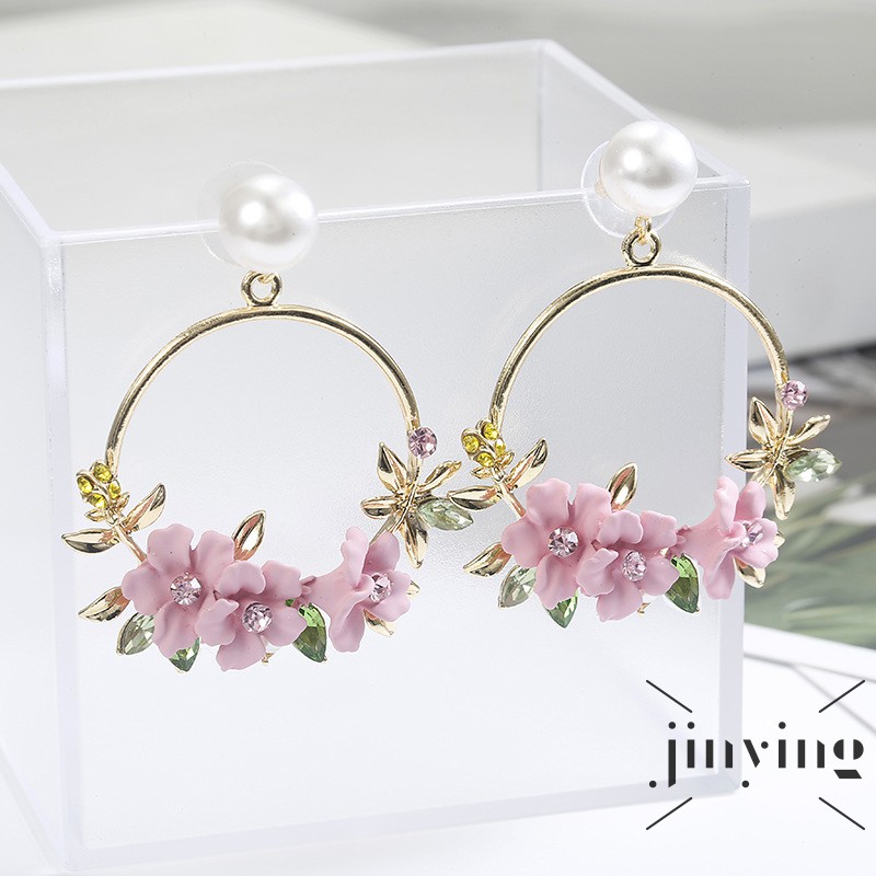 GETNOIVAS Khuyên tai hoa đính ngọc trai phong cách Hàn Quốc thanh lịch dành cho nữ