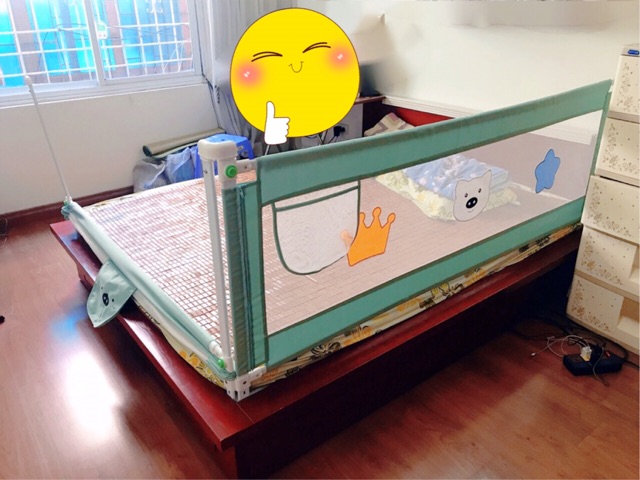 (BẢO HÀNH 12 THÁNG) THANH CHẮN GIƯỜNG BABY SMILES CAO CẤP HOẠ TIẾT 3D MÀU XANH MINT