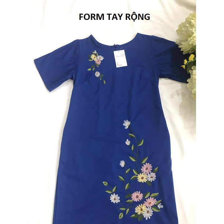 Váy Đầm Thêu Trung Niên - Form Suông, Tay Rộng - Vải Thun Umi Cotton